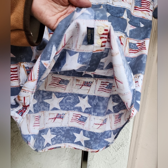 SMALL men Chaps RALPH LAUREN American Flag patriotic button short sleeve shirt - Picture 15 of 15